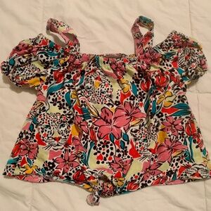 Vince Camuto Multicolor Floral Print Leopard Top 3T